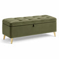 Gepolsterte Sitzbank mit Stauraum und Steppung, 110 × 40 × 45 cm, Samt in Olivgrün und Gold