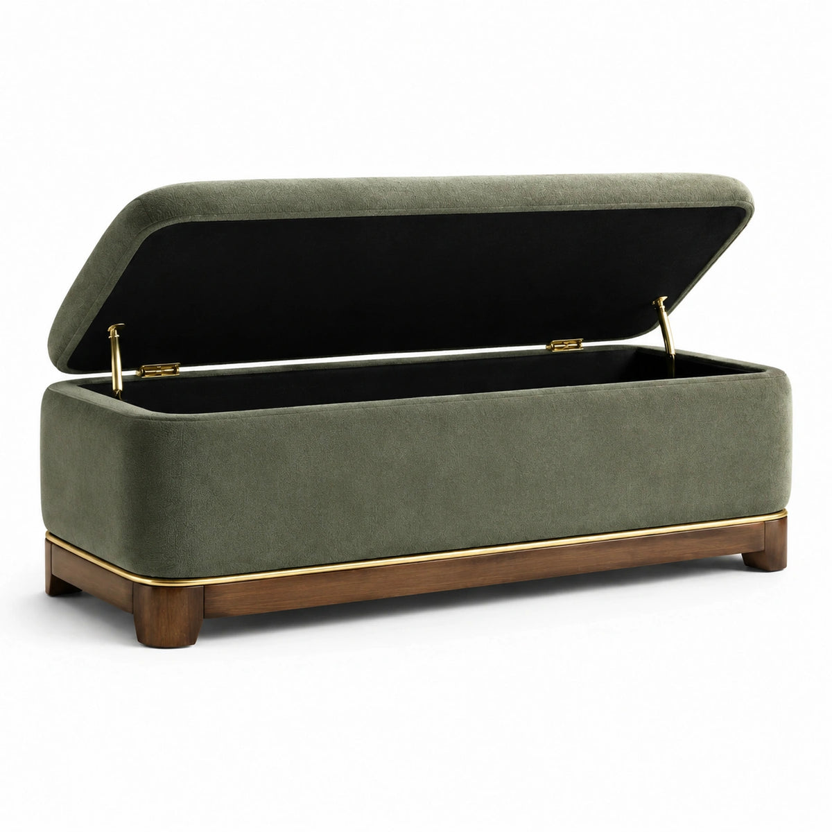 Gepolsterte Sitzbank mit Stauraum und Klappdeckel, Grün, 120 × 45 × 45 cm, mit Holzsockel