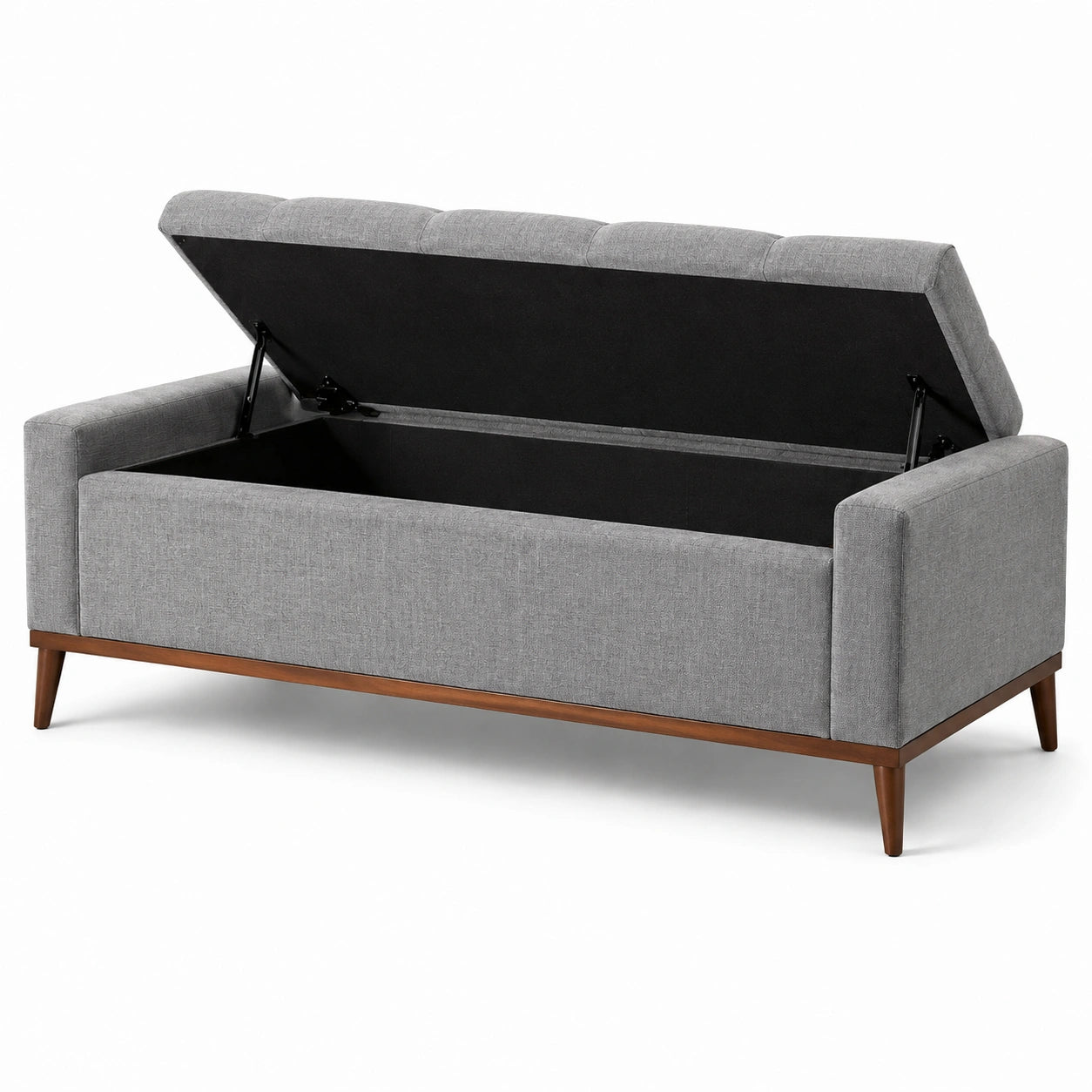 2-Sitzer-Sofa mit Stauraum, grauer Stoffbezug und braunes Gestell in Holzoptik, 170 × 80 × 83 cm