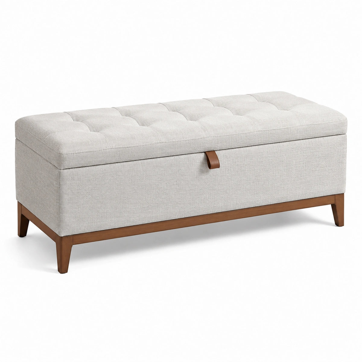 Gepolsterte Sitzbank mit Stauraum und Klappdeckel, 120 × 45 × 48 cm, Hellgrau/Braun