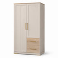 Kleiderschrank mit 2 Türen und 2 Schubladen, Greige/Hellbraun/Gold, 100 × 50 × 180 cm
