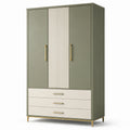 Kleiderschrank aus Holzwerkstoff in Olivgrün und Cremeweiß, 120 × 55 × 190 cm, mit 3 Türen und 3 Schubladen