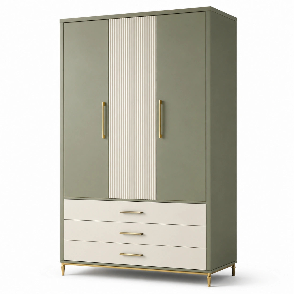 Kleiderschrank aus Holzwerkstoff in Olivgrün und Cremeweiß, 120 × 55 × 190 cm, mit 3 Türen und 3 Schubladen