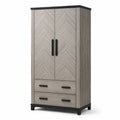 Moderner Kleiderschrank mit 2 Türen und 2 Schubladen, Grau/Schwarz, 90 × 52 × 190 cm