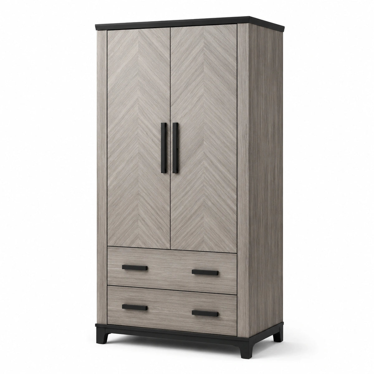 Moderner Kleiderschrank mit 2 Türen und 2 Schubladen, Grau/Schwarz, 90 × 52 × 190 cm