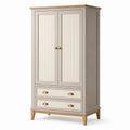 Kleiderschrank im Landhausstil mit 2 Türen und 2 Schubladen, 100 × 55 × 190 cm, Beige/Natur/Gold
