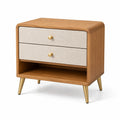 Moderner Nachttisch aus Holzwerkstoff mit 2 Schubladen und Ablagefach, Braun/Beige/Goldfarben, 60 × 40 × 65 cm