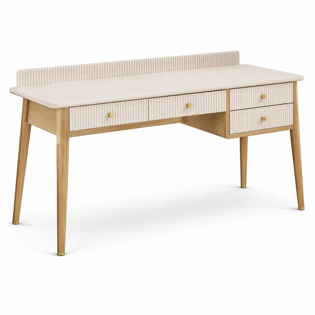 Schreibtisch mit 4 Schubladen, 120 × 60 × 90 cm, Elfenbein/Eichefarben/Gold