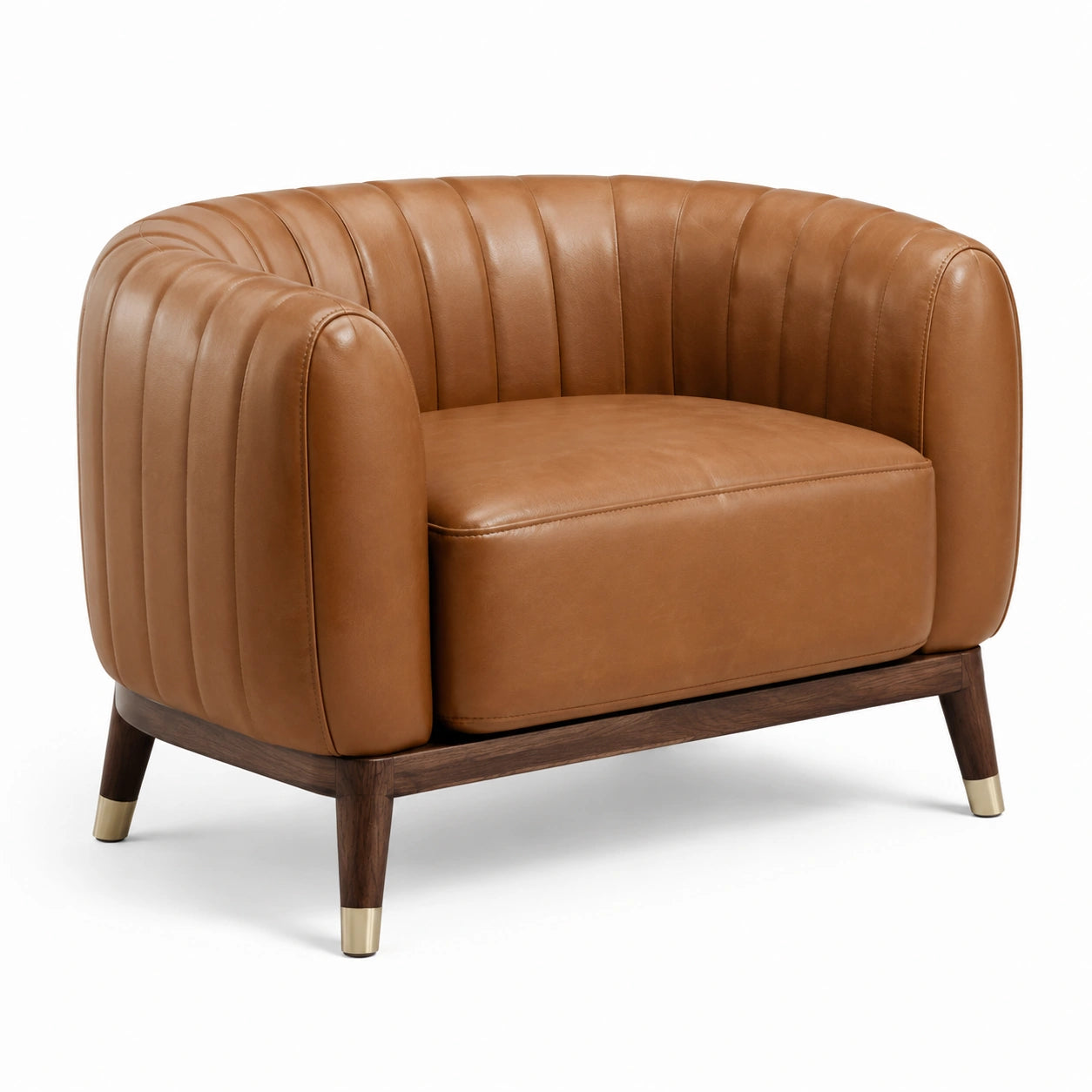 Gepolsterter Kunstleder-Sessel in Cognacbraun mit vertikaler Steppung, 105 × 86 × 78 cm