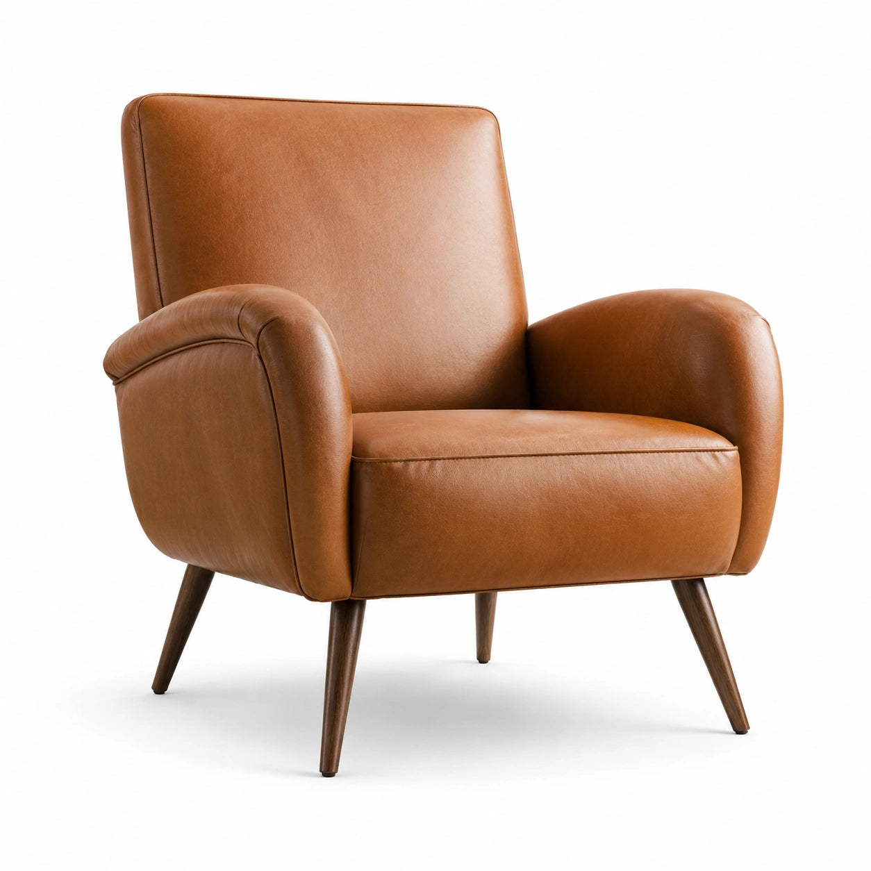 Retro-Sessel in Lederoptik mit Holzbeinen, Cognacbraun/Dunkelbraun, 84 × 82 × 88 cm