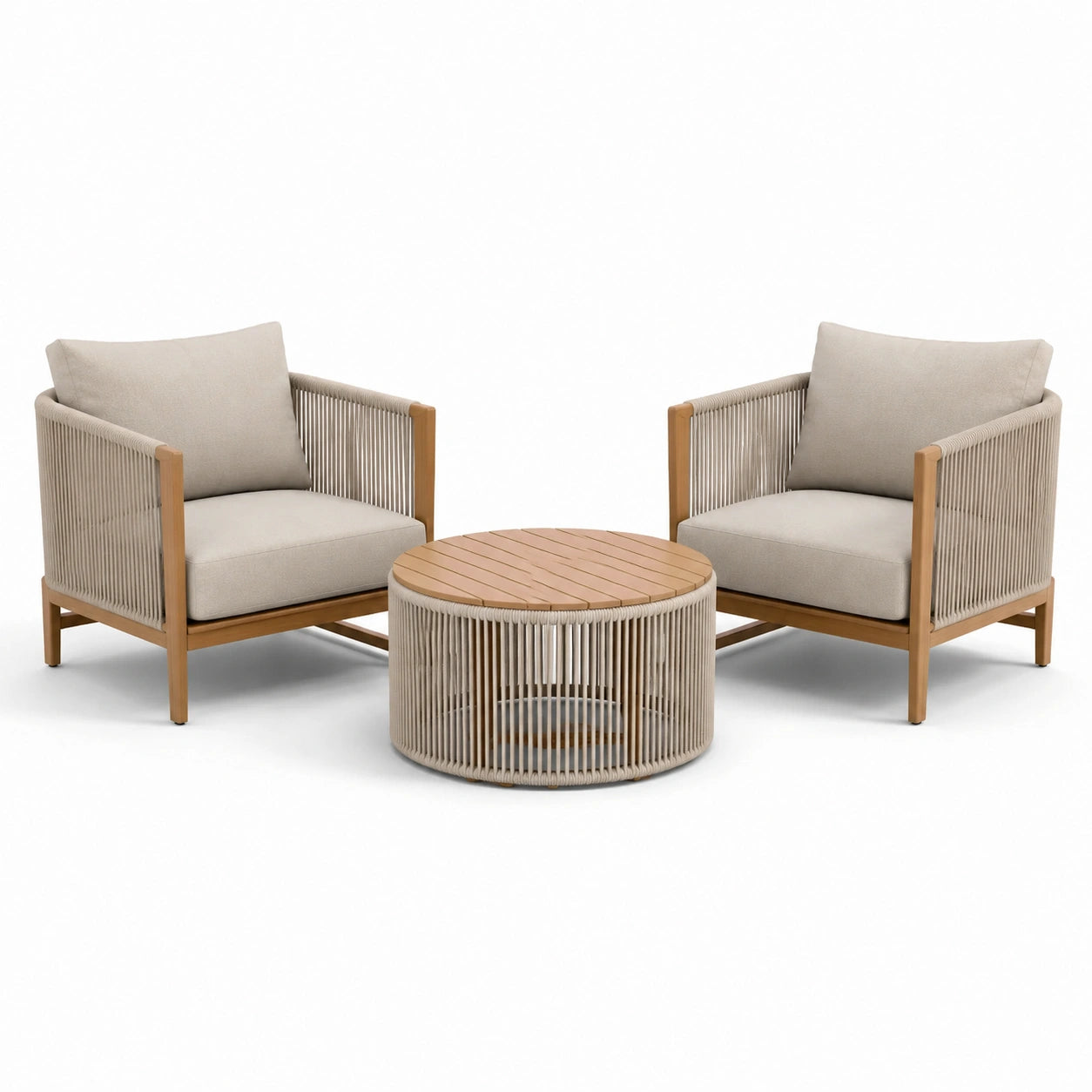 3-teiliges Gartenmöbel-Set mit 2 Sesseln 76 × 75 × 78 cm und Rundtisch Ø 75 × 40 cm, Beige/Braun