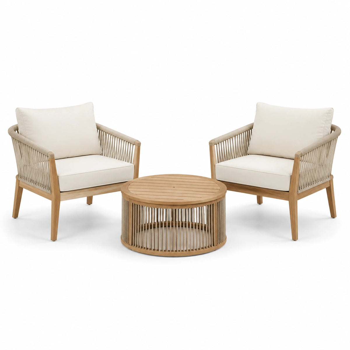 3-teiliges Gartenmöbel-Set Natur/Beige mit 2 Sesseln 75 × 78 × 78 cm und rundem Tisch Ø 80 × 42 cm