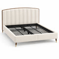 Polsterbett 160 × 200 cm in Creme mit hohem, vertikal gestepptem Kopfteil und Metall-Lattenrost