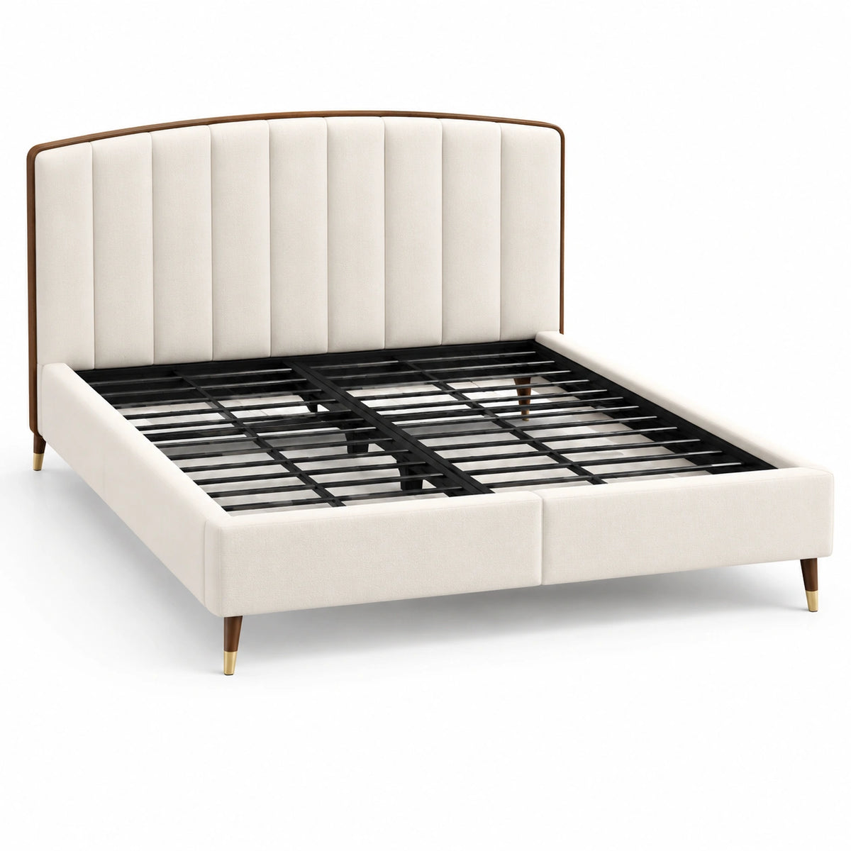 Polsterbett 160 × 200 cm in Creme mit hohem, vertikal gestepptem Kopfteil und Metall-Lattenrost