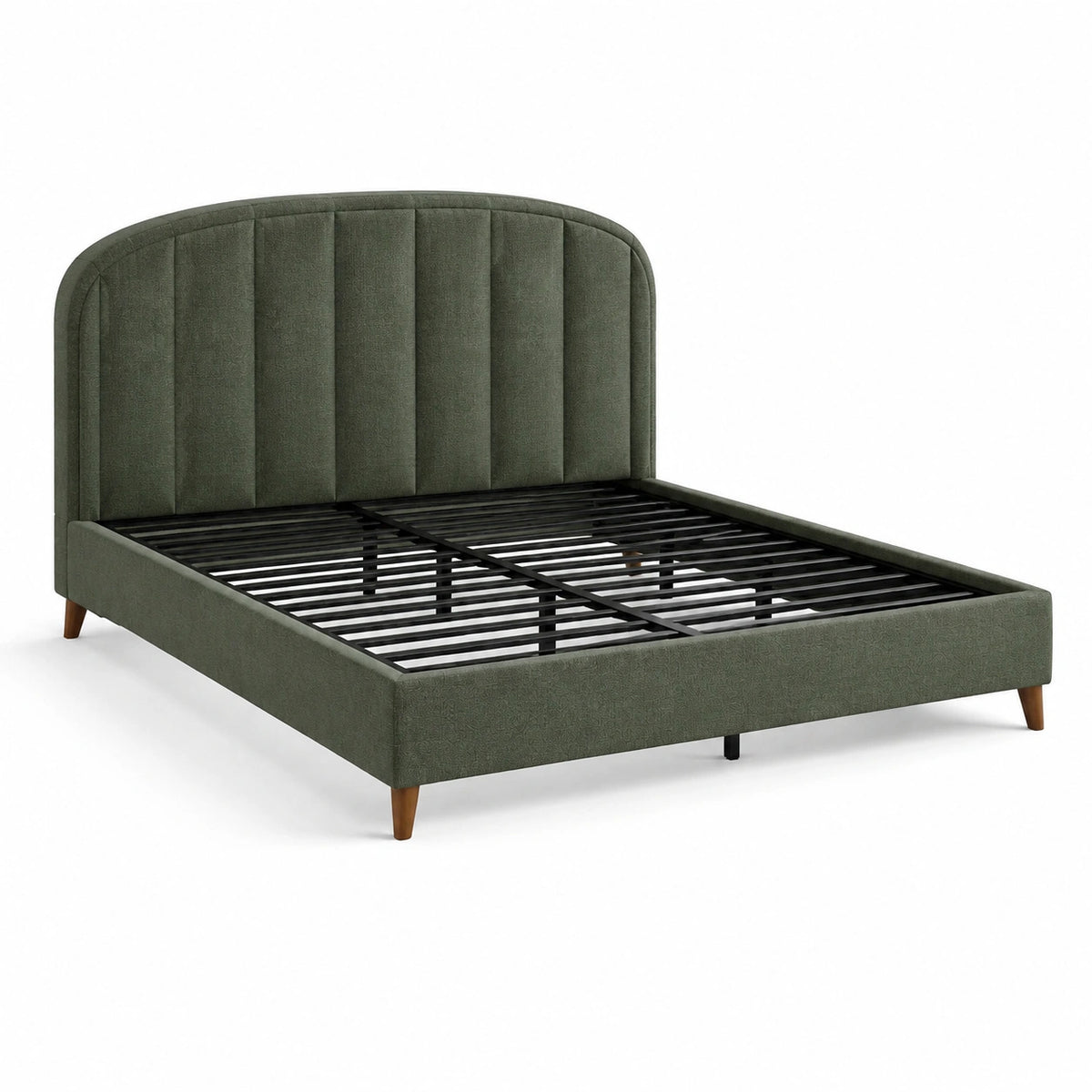 Modernes Polsterbett 160 × 200 cm in Olivgrün mit hohem Kopfteil und Metall-Lattenrost