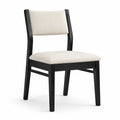 Moderner gepolsterter Esszimmerstuhl aus Holz und Textilgewebe, Beige/Schwarz, 48 × 55 × 82 cm