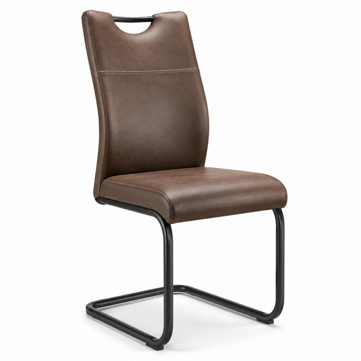 Moderner Esszimmerstuhl in Braun und Schwarz aus Kunstleder mit Metallgestell, 46 × 58 × 99 cm