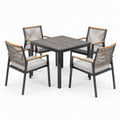 5-teiliges Gartenmöbel-Set mit quadratischem Tisch 120 × 120 × 75 cm und 4 Armlehnstühlen 61 × 64 × 78 cm, Anthrazit/Grau/Braun