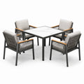 5-teilige Garten-Sitzgruppe mit Tisch 90 × 90 × 75 cm und 4 Stühlen 60 × 62 × 83 cm, Schwarz/Grau/Weiß/Braun