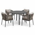 5-teiliges Gartenmöbel-Set mit rundem Tisch Ø 120 × 75 cm und 4 Armlehnstühlen 61 × 63 × 80 cm, Anthrazit/Taupe/Greige