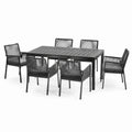 7-teiliges Gartenmöbel-Set Schwarz/Grau mit Tisch 180 × 90 × 75 cm und 6 Stühlen 58 × 62 × 88 cm