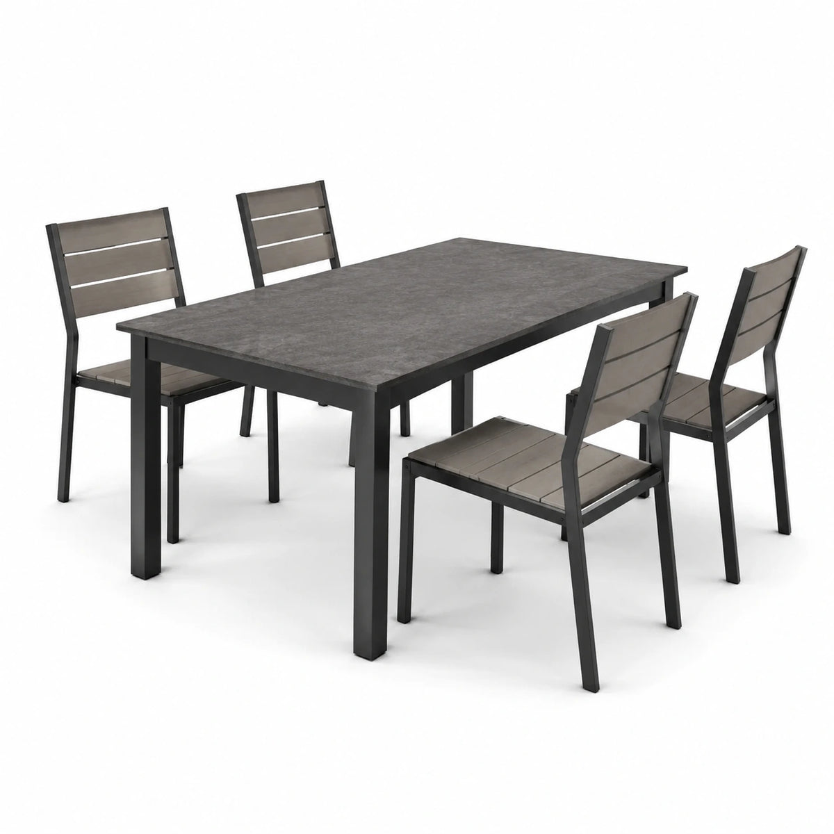 5-teiliges Gartenmöbel-Set Grau/Schwarz mit Tisch 150 × 90 × 74 cm und 4 Stühlen 57 × 55 × 88 cm