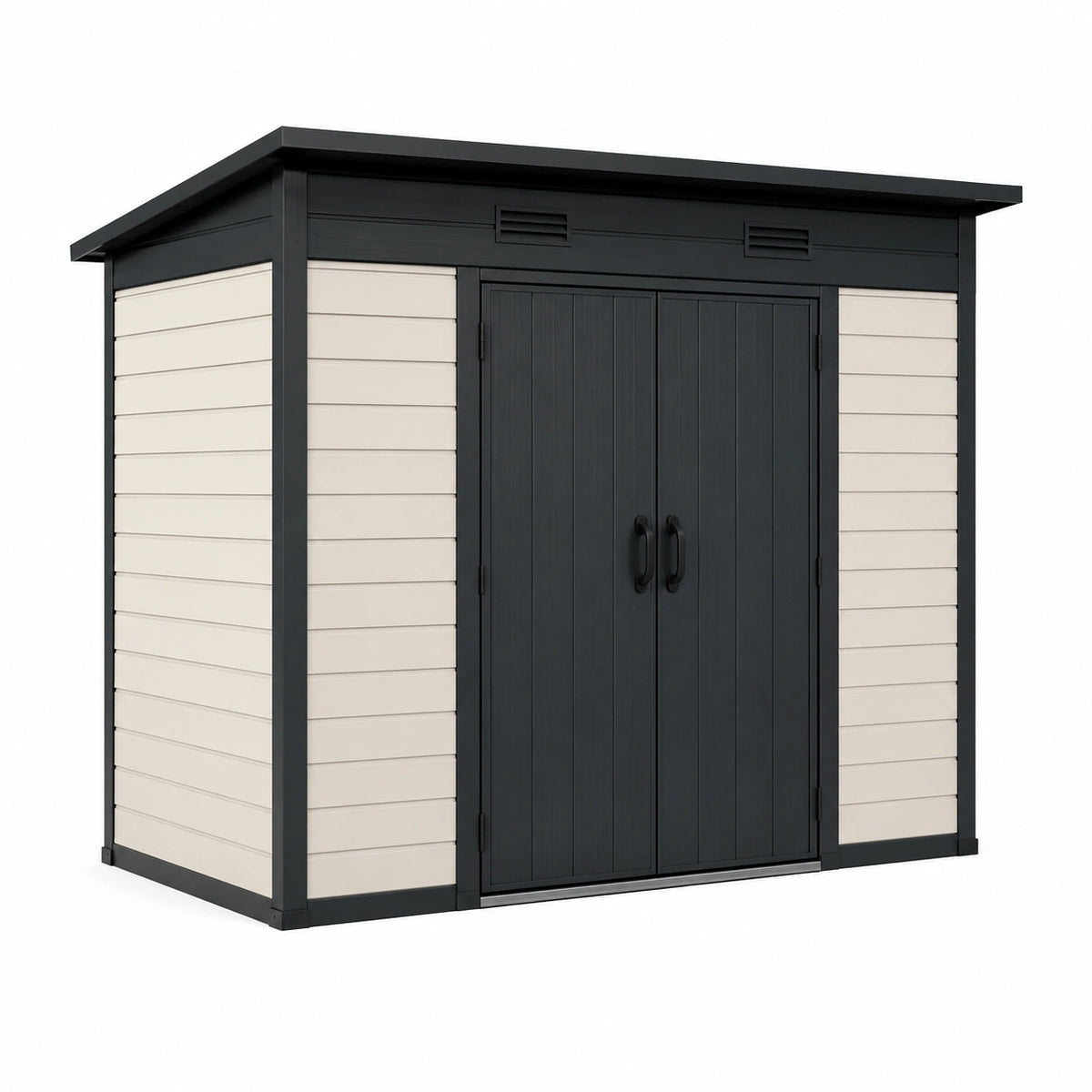 Gerätehaus mit Doppeltür aus Kunststoff und Metall, 240 × 180 × 210 cm, Anthrazit/Beige