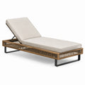 Verstellbare Gartenliege aus Holz und Metall mit Polster, Beige/Braun/Schwarz, 200 × 75 × 95 cm