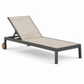 Gartenliege 198 × 65 × 35 cm in Anthrazit, Beige und Braun mit verstellbarer Rückenlehne und Rollen