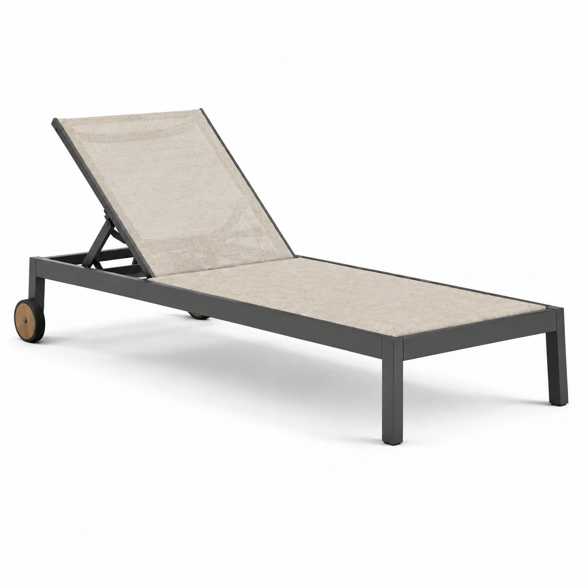 Gartenliege 198 × 65 × 35 cm in Anthrazit, Beige und Braun mit verstellbarer Rückenlehne und Rollen