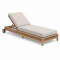 Verstellbare Gartenliege aus Holz und Geflecht mit Polster und Rollen, 200 × 75 × 95 cm, Beige/Naturbraun/Schwarz
