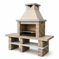 Gartenkamin mit Holzkohlegrill, Arbeitsfläche und Ablagen, 200 × 70 × 240 cm, Beige/Grau/Braun/Schwarz
