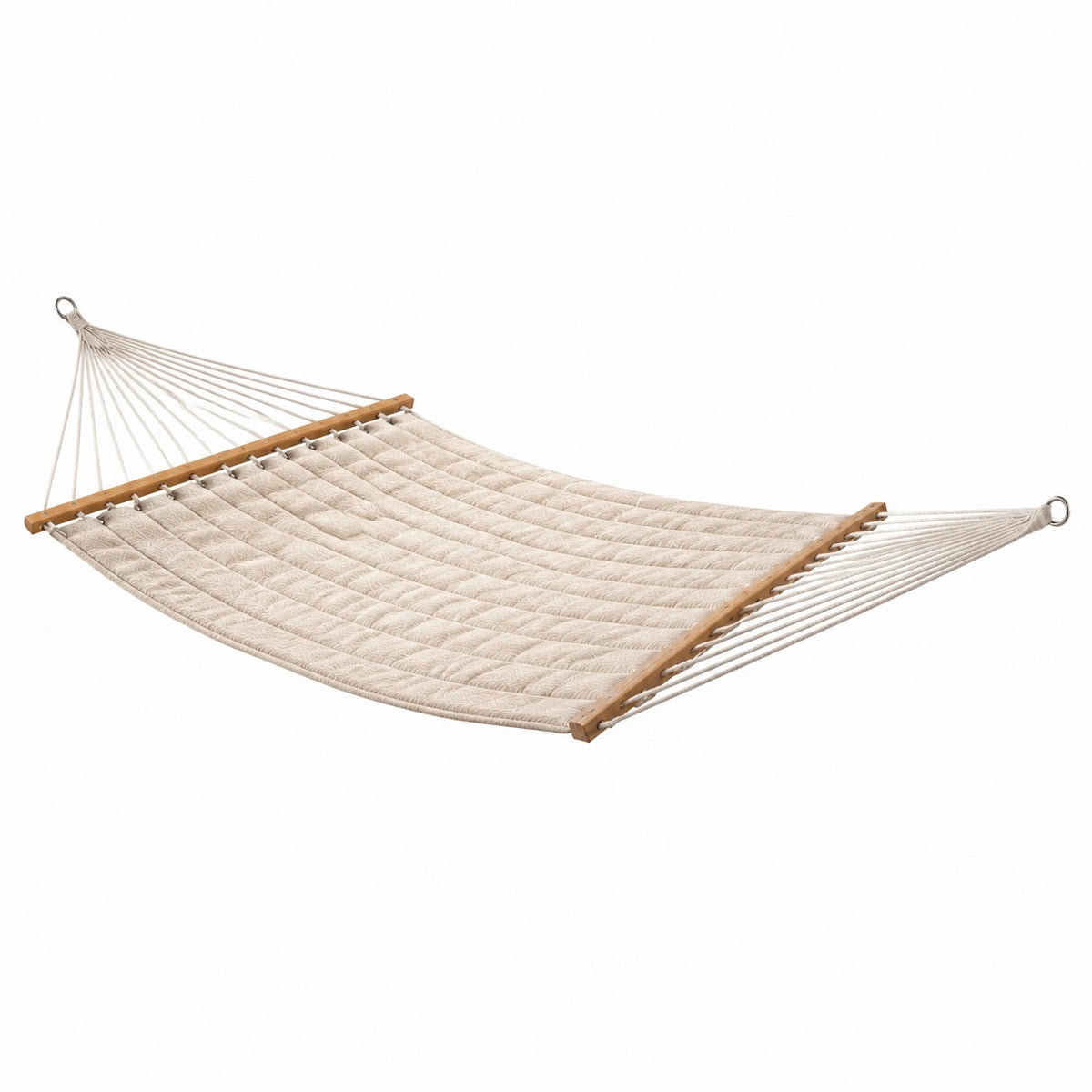 Gepolsterte Stabhängematte aus Textilgewebe mit Holzstäben, Beige, 300 × 140 × 3 cm